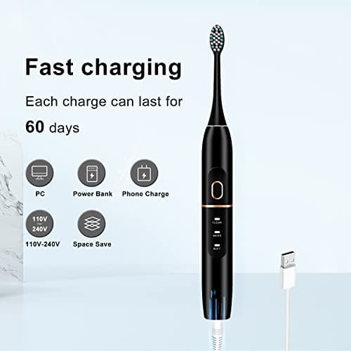 kingheroes Electric Toothbrush Set, Comes with 8 Brush Heads & Travel Case,4 Modes with 2 Minutes Built in Smart Timer, One Charge for 60 Days, 42000 VPM Motor (Black) 6