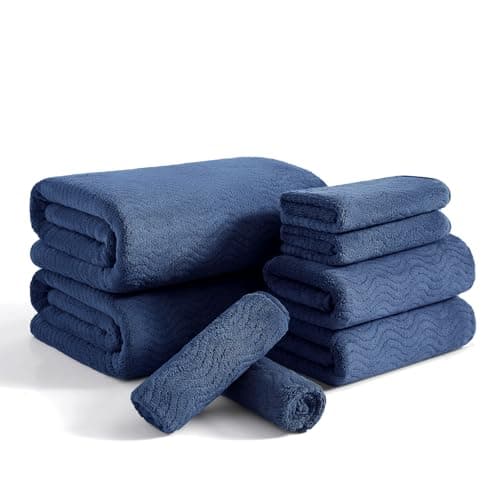 8 Piece Bath Towel Set Navy |2 Oversized Large Bath Sheet,2 Hand Towels,4 Washcloths| Ultra Soft Cozy Bath Towel Set for Bathroom Hotel Gym Spa,Highly Absorbent & Quick Dry Bathroom Towel Collections