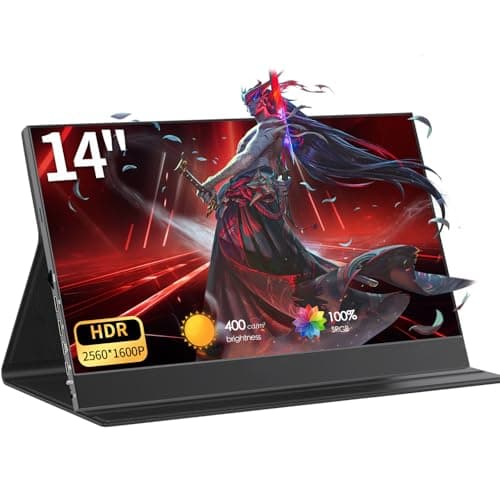 StarXnDa 14 inch Portable Monitor, 2560 * 1600p IPS Ultra-Slim Travel Monitor 100% sRGB HDR 400cd/m² Eye-Care HDMI Type-C Portable Screen for Laptop Mac Pc Phone