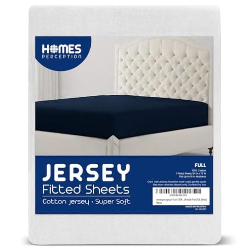 Homesperception Pure 100% Cotton Fitted Sheet Comfy Stretch Fabric – Deep Pocket Fitted Sheet Wrinkle-Free (White, Full)