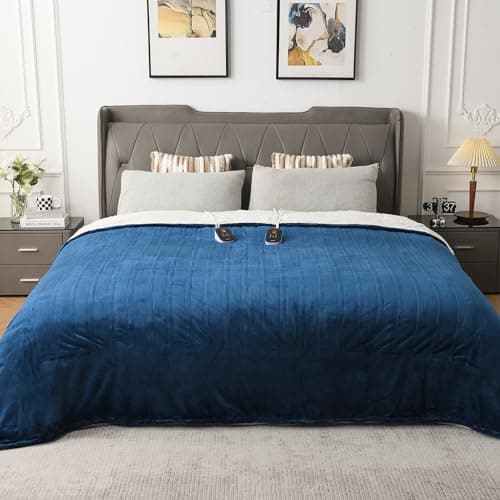WOOMER Heated Blanket King Size,Durable Flannel and Soft Sherpa,Dual Control,90” × 100” Electric Blanket, 10 Heat Levels&0.5-12h auto-Off, Overheat Protection,Energy Efficient