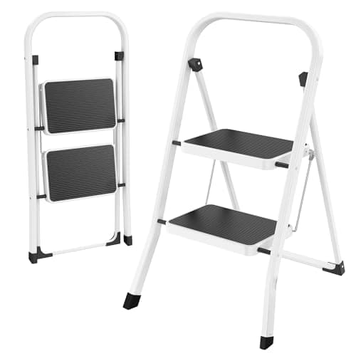 HBTower Step Ladder Folding Step Stool for Adults with Anti-Slip Pedal,330 lbs Capacity for Kitchen, Home,White
