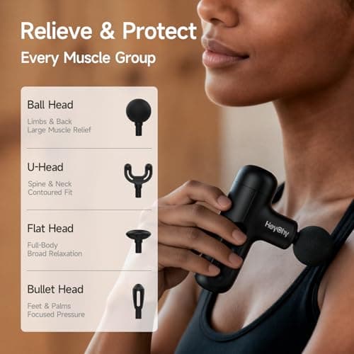 HEYCHY Super Mini Massage Gun Deep Tissue, Handheld Muscle Massager with 4 Heads, Percussion Travel Size Massager Gun for Back Pain Relief, Quiet for Home, Gym, Office, Perfect for Men & Women, Black 7