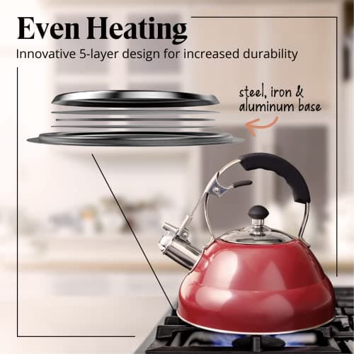 Willow & Everett Whistling Tea Kettle for Stove Top - 3.17 Quart Tea Pots for Stove Top w/Stainless Steel, Mirror Finish & Strainer 6