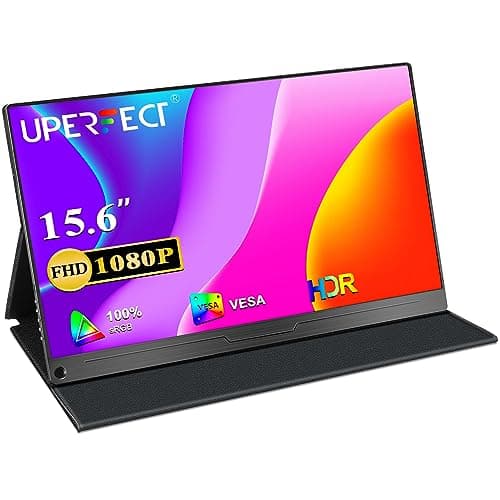 UPERFECT Portable Monitor, 15.6" IPS HDR 1920X1080 FHD Eye Care Travel Screen USB C Gaming Monitor, Dual Speaker External Monitor HDMI Type-C VESA for Laptop PC Phone w/Case