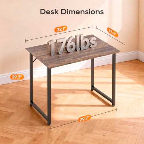 PayLessHere | 32 Inch Computer Desk | Brown | Office Desk with Metal Frame, Adjustable Feet | Water-Resistant, Scratchproof Surface | Sturdy Writing Table for Home Office or Study | Pack of 1 3