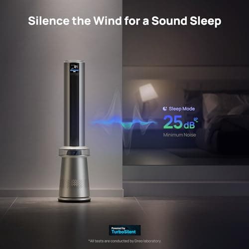 Dreo MC710S Air Purifier Tower Fan, 45" 2-in-1 Smart Fan for Bedroom, 27ft/s Velocity, 120°Oscillation, 24H Timer Bladeless Fans for Home, 25dB Low Noise, Standing Fan Works with Alexa, Silver Blue 7