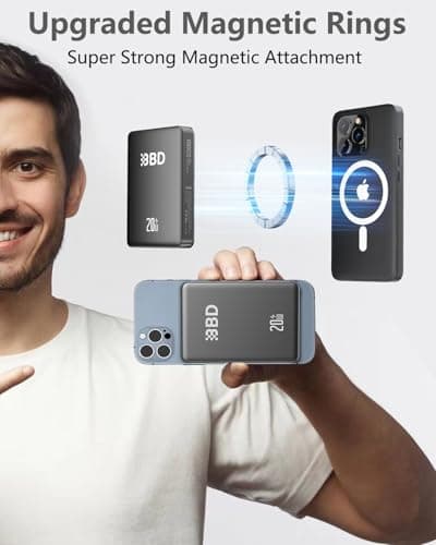 BBD Magsafe Portable Charger,10000mAh Magnetic Power Bank Fast Charging PD 20w with USB C Cable,Slim Magsafe Battery Pack Travel Essential,Wireless Power Bank for iphone 17/16/15/14/13/12 Series 1Pack 8