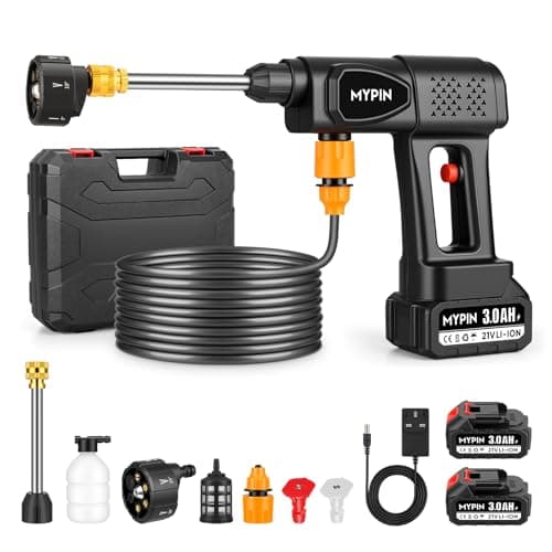 Portable Cordless Pressure Washer, 600 PSI 21V 2x3.0Ah Rechargeable Batteries Powered Pressure Washer, 6-in-1 Nozzle with Jet Nozzles for Car Floor Wall Fence Cleaning Pet Cleaning
