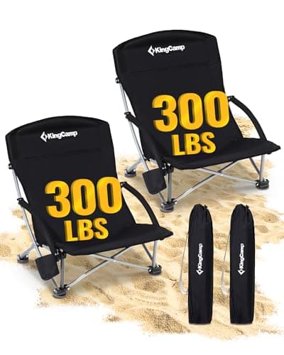 KingCamp Low Beach Chairs 2 Pack, Folding Portable Chair for Adults Lightweight Extra Wide Ergonomic Seat 300lbs Heavy Duty Oversized Backpack Gear with Carry Bag for Outdoor Lawn Camping Picnic