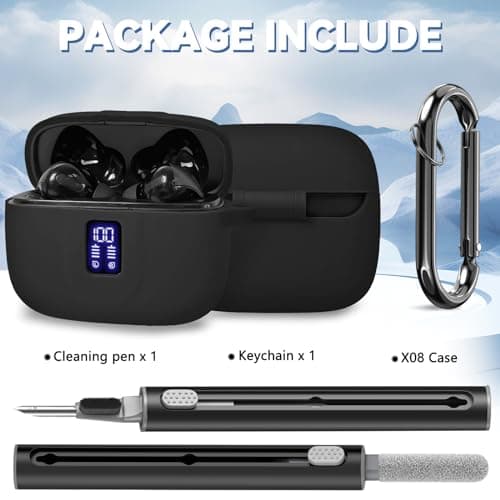 Silicone Case for TAGRY X08 Wireless Earbuds Case, Compatible with TAGRY Bluetooth Headphones True Wireless Earbuds with Keychain with Cleaning Pen - Black 6