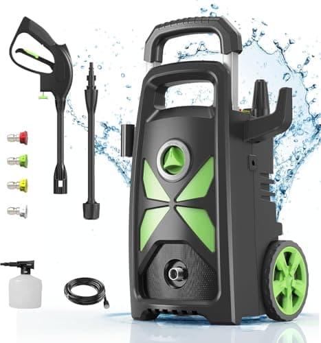 5000PSI MAX Electric Pressure Washer, 2.6 GPM Power Washer Machine with Hose Reel, 4 Quick-Connect Nozzles, Foam Cannon for Car/Patio/Driveways Cleaning