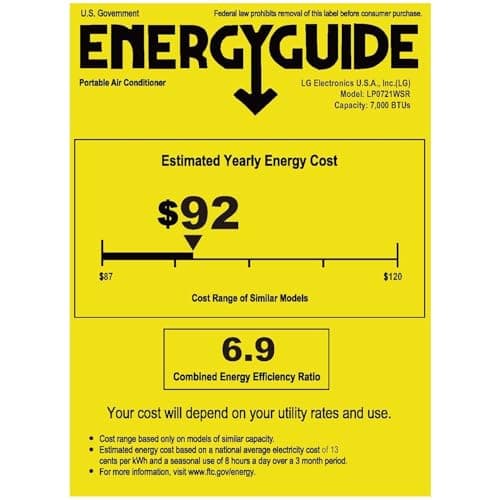 LG 7,000 BTU (DOE) 10,000 BTU (ASHRAE) Portable Air Conditioner, 115V, Cools 300 Sq.Ft. (12' x 25' Room Size), Quiet Operation, LCD Remote Control, and Window Installation Kit, White 10