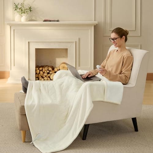 Bedsure Heated Blanket Throw Blanket - Fast Heating Electric Blanket, Soft Flannel Throw with 6 Time Settings(Up to 10H), 6 Heating Settings, Warm Gifts for Grandma Grandpa Seniors (50"x60", Ivory) 8