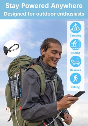 TNEMOAO Solar Power Bank - Waterproof Portable Power Bank for Camping, Hiking Outdoor Activities（Orange） 7