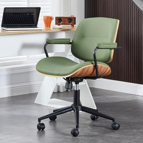 BV Mid Century Modern Office Chair Set of 1, Swivel Rolling Deak Chair with Armrests and Walnut Back, Adjustable Desk Chair for Home Office, Green