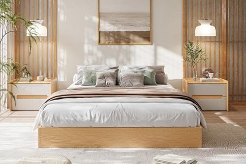 GarveeHome Queen Size Wood Platform Bed Frame, Wooden Bed Frame Without Headboard, Wood Slat Support, No Box Spring Needed, Easy Assembly, Pine 8