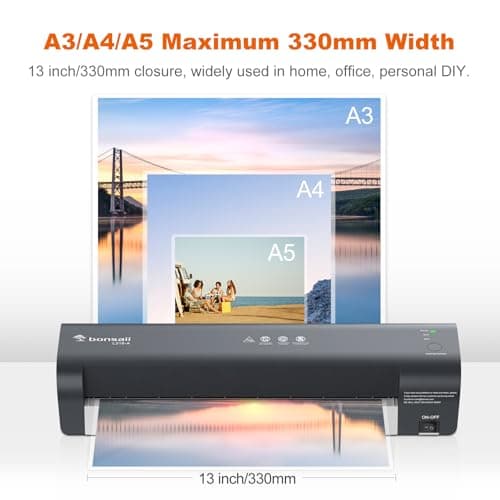 Bonsaii Laminator, 13 Inch 7-in-1 Thermal Laminator Machine with Never Jam Technology, with 40 Laminting Sheets for Home, Office, and Classroom Organization Supplies 8