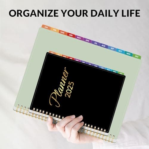 GNL 2025 Planner, Weekly ＆ Monthly Planner 2025, JAN. 2025 – DEC. 2025, 8.5" x 11" Monthly Agenda Planner with Tabs, Waterproof PVC Cover, Spiral Binding, Double-sided Pocket, Bookmark, Sage Green 7