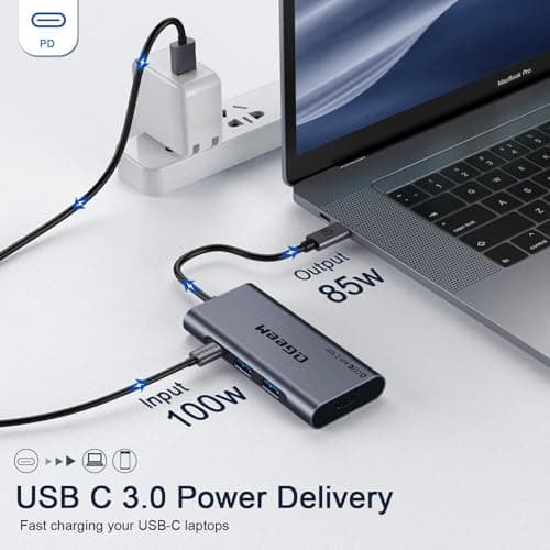 USB C Hub, QGeeM USB 4k to HDMI Adapter, 7 in 1 USB-C Dongle with 100W PD,USB 3.0, Card Reader, Compatible for MacBook iPhone 15/17 Ipad Pro max,Chromebook Laptop USB Type C Dock-Grey 5