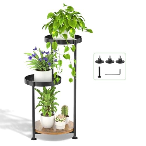 Oppro 3 Tier Plant Stand Indoor Outdoor, Corner Tierd Metal Flower Shelf Pot Holder Clearance, Tall Multiple Plants Rack Narrow Display Organizer for Patio Orchid Office Porch Living Room Garden,Black