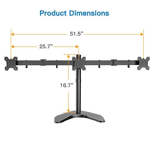 HUANUO Triple Monitor Stand - Free Standing Three Monitor Desk Mount for Screens Up to 24 inch, Heavy-Duty Fully Adjustable Arm, Holds Up to 22lbs Each, VESA 75x75 or 100x100 7