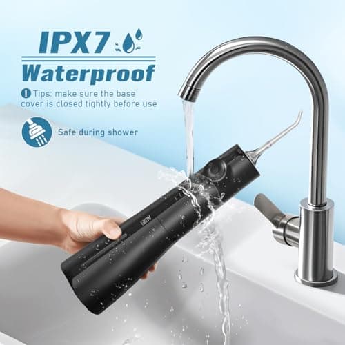 AUIEI Water Flosser Pick for Teeth & Braces, 300ML Cordless Power Dental Flossers with 8 Jet Tips, Oral Irrigator 5 Pressure, IPX7 Waterproof, Portable for Home Travel 6