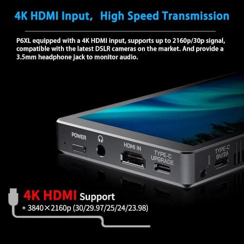 FEELWORLD P6XL 6 Inch Camera Monitor, 1200nit IPS Touch Screen 1920x1080 Built-in 3000mAh Battery Camera Field Monitor with Sunshade, Video Assist HDR Waveform Focus Peaking 3D LUT 4K HDMI 9