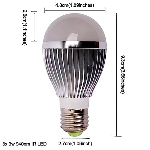 Klgeivb 940nM IR Illuminator, DIY Total Invisible E26 Light Bulb Lamp (3 High Power 3Watt LED), to Enhance Night Vision of IR Capable Cameras, for CCTV Clear Surveillance Images at Night 8