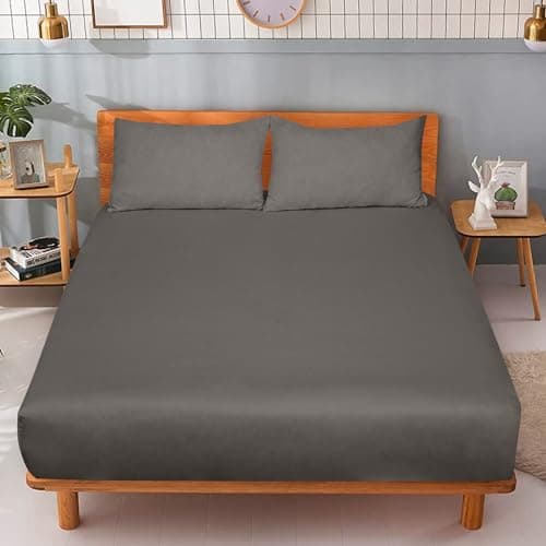 ROYALE LINENS 300 Thread Count 100% Long Staple Combed Cotton Fitted Sheet Queen - Super Soft Deep Pocket Bottom Sheet - Fitted Sheets Only - Elastic Sheets (Queen, Grey) 9