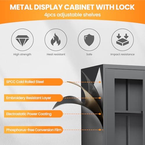 AFAIF Locking Display Cabinet with Glass Door, 71”H Metal Curio Cabinets with Adjustable Shelves, Black Liquor Caninet Display Case for Living Room, Collectibles, Clinic, Home - Assembly Required 6