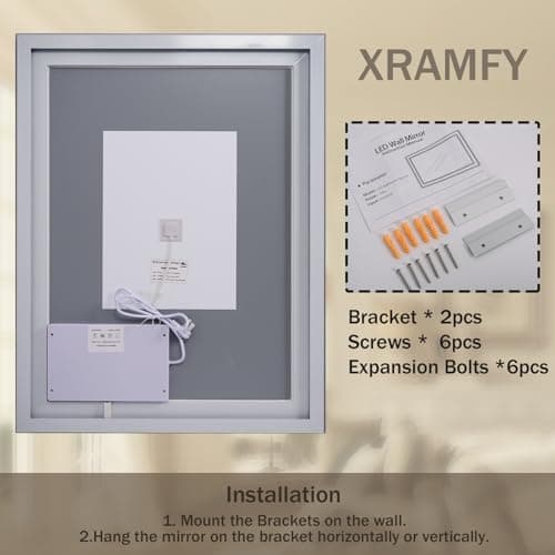 XRAMFY 32'' x 24'' LED Bathroom Mirror with Lights, Wall Mirror with Front and Backlight, 3 Colors Vanity Mirror with Lights, Anti-Fog Wall Mirror for Bathroom 6
