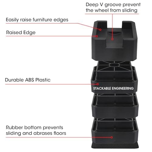 MYMULIKE Bed Risers 1 Inch, 2 inch, 3 inch, 4 inch, Support Up to 6000 Lbs Heavy Duty Bed Furniture Risers with Wheels, Adjustable Furniture Risers for Table, Sofa, Couch, Cabinet, Bed Frame Set of 6 8