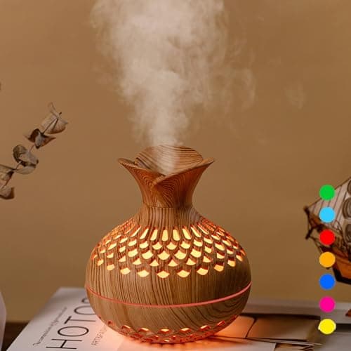 Colorful Cool Mini Humidifier, Flower Shape USB Personal Desktop Humidifier for Car, Office Room, Bedroom,etc. 2 Mist Modes, 7 colors,Super Quiet (Lightwood)