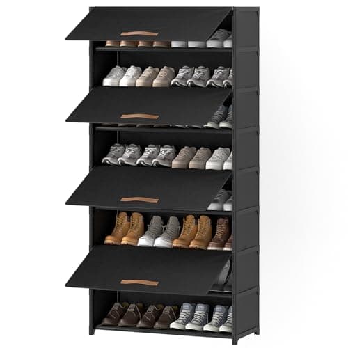 UNITSTAGE Shoe Rack, 9 Tier Shoe Storage Cabinet with Door 36 Pair Plastic Shoe Shelves Organizer for Closet, Entryway, Hallway, Bedroom, Black