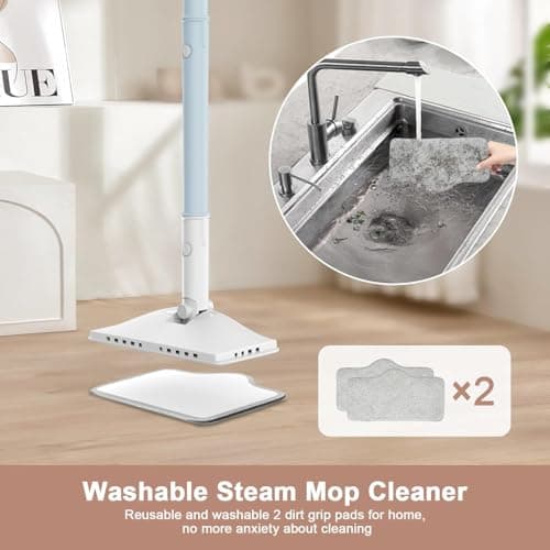 Steam Cleaner, 6 in1 Rotated Steam Mop Cleaner with 2 Modes, 2 Microfiber Pads, 400ML Removable Tank, 23FT Power Cable, Detachable Steam Mops for Floor, Laminate Floor, Tiles Cleaning (Peacock Blue) 7