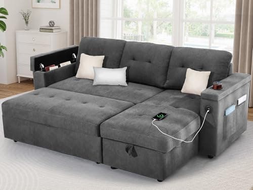 DWVO Sectional Sofa Bed, Sleeper Sofa, Pull Out Couch with USB Ports, L-Shaped Sectional Couch, Reversible Couch Bed with Storage Chaise for Small Apartment, Living Room (Gray)