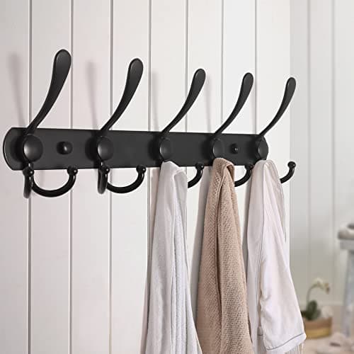 Dseap Coat Rack Wall Mounted - 5 Tri Hooks, Heavy Duty, Stainless Steel, Metal Coat Hook Rail for Coat Hat Towel Purse Robes Mudroom Bathroom Entryway (Black, 2 Packs) 8