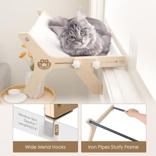 EHEYCIGA Cat Window Perch for Cats Inside, Adjustable Cat Hammock for Window Sill with Premium Hardwood & Robust Metal Frame, Cat Window Seat for Indoor Cats 5