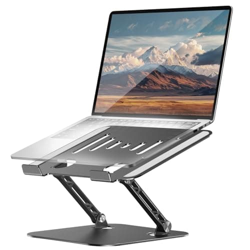 LINTYLE Adjustable Laptop Stand, Aluminum Portable Laptop Riser for Desk Foldable, Ergonomic Computer Notebook Stand Holder for MacBook Air Pro, Dell XPS, HP and All 10–17 Inch Laptops, Black
