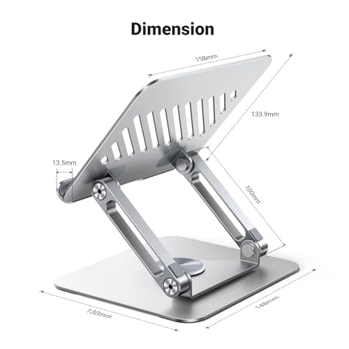UGREEN Tablet Stand Holder for Desk with 360° Rotating Base Aluminum Dual Rod Support Adjustable Home Office Accessories Compatible with iPad Pro 13 12 11 Air Mini 5 4 3 Phone E-Reader Silver 7