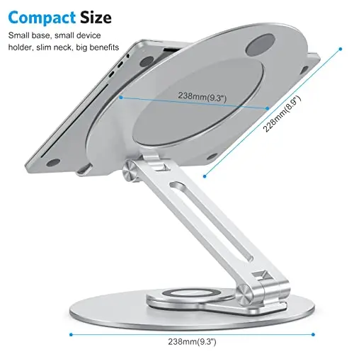 OMOTON Adjustable Laptop Stand with 360 Rotating Base, Ergonomic Laptop Riser for Collaborative Work, Dual Rotary Shaft Fully Foldable for Easy Storage, Fits All Laptops up to 16 inches, Silver 6