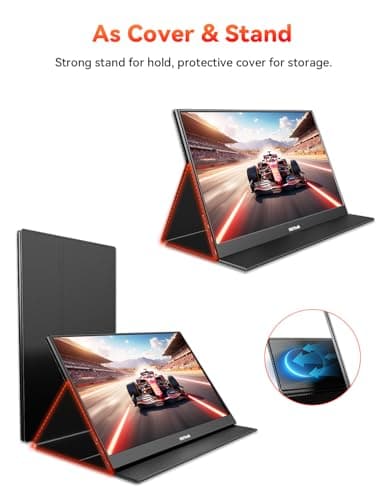 HotYeah Portable Travel Monitor, 16.1'' 144Hz 1080P FHD Portable Monitor, 106% sRGB HDR Display USB-C HDMI External Screen w/Smart Cover, 2nd Screen for Laptop, PC, Mac, Switch, PS5/4, Xbox 7