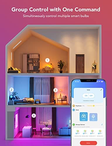 Govee LED Smart Light Bulbs, 1000LM Color Changing Light Bulb, Wi-Fi & Bluetooth Light Bulbs, Work with Alexa and Google Assistant, Dimmable RGBWW A19 75W Equivalent Smart Bulbs, 2 Pack 6