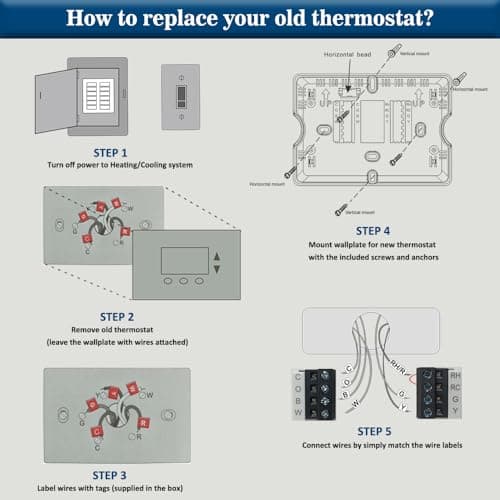 NonProgrammable Thermostat for Home, Digital Energy-Saving Thermostat,Single-Stage Systems, 1 Heat/1 Cool, Easy DIY Install,White Backlight 5