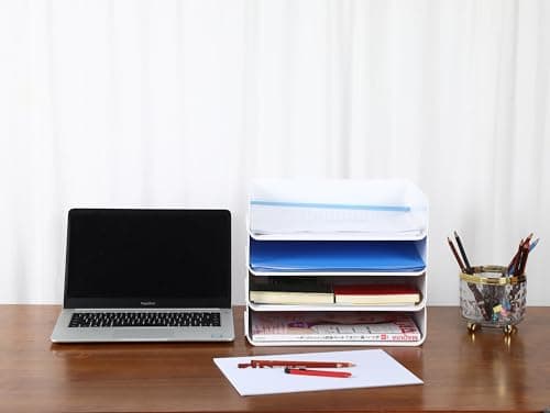 4 Tiers Stackable A4 Paper Trays, Office Desk File Holder, Tidy File Document Letter Book Paper Organizer (4 Tiers,White) 9