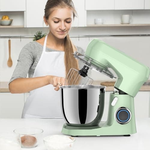 ZZR SEVEN Stand Mixer, 5.5 Quart, 10 Speed Tilt-Head Kitchen Mixer, Copper Motor, Household Food Mixer with Bowl, Flat Beater, Dough Hook, Egg Whisk (450W Green) 6