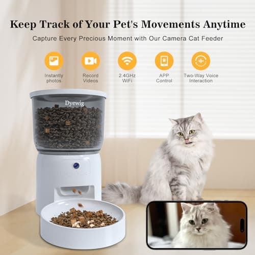 Automatic Cat Feeder with Camera, 3L Smart WiFi Pet Food Dispenser for Cats & Small Dogs, App Control, Voice Recorder, Dual Power, Customizable Feeding Schedules, Anti-Clogging Design 3