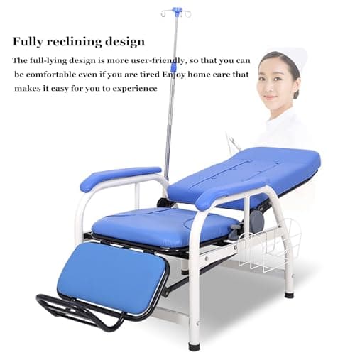 RIYIFANRONG Phlebotomy Chair, Blue, Leather, Adjustable Armrest, Infusion Stand, Reclining, Waiting Room Reception Chairs, Clinics, Laboratories 5