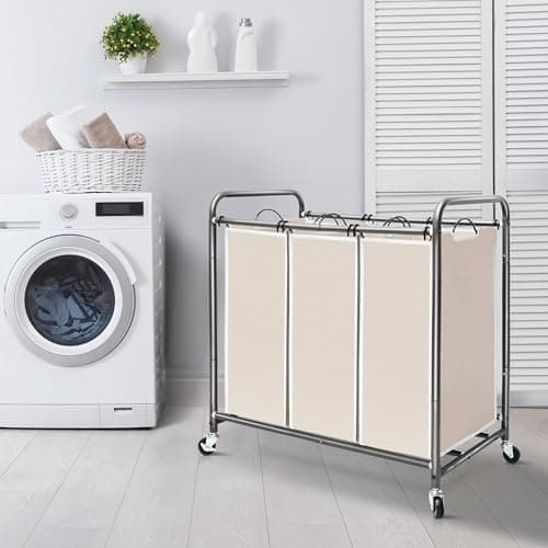 STORAGE MANIAC 3 Section Laundry Sorter, 35.9 Gal (136 L) Laundry Hamper Cart with Heavy Duty Rolling Lockable Wheels and Removable Bags, Clothes Organizer Basket Clothes Separator Hamper, Beige 6